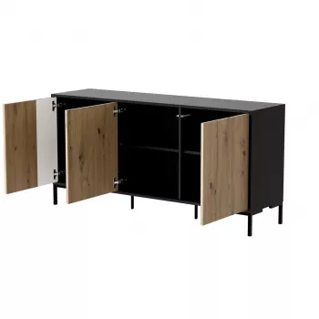Komoda cama meble MERCI 151 x 40 x 74 cm — czarna / dąb artisan, płyta wiórowa