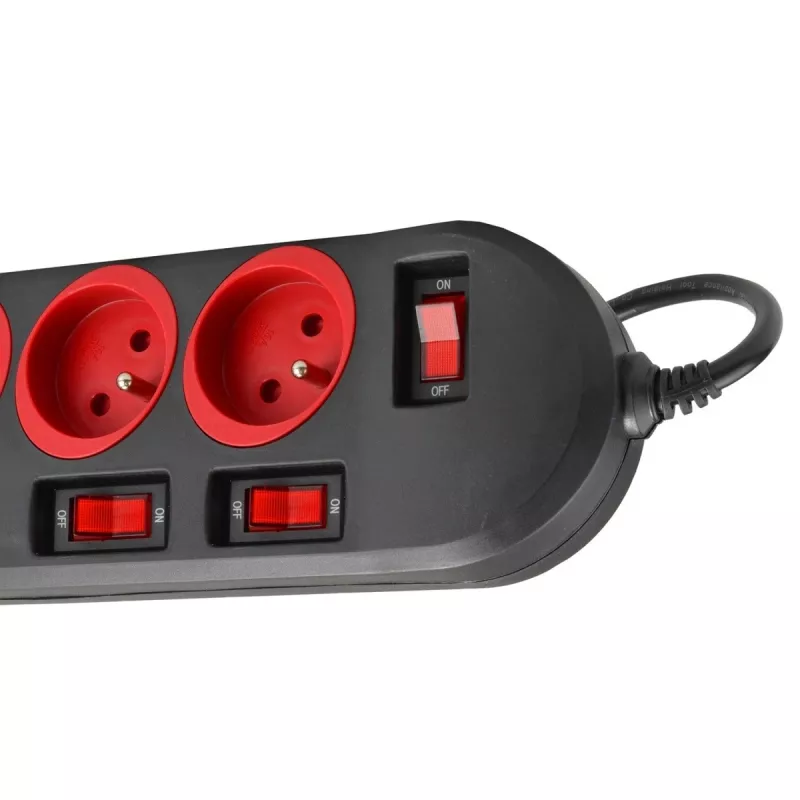 Listwa zasilająca MACLEAN MCE204, kabel 1,5 m, 5 gniazd AC, do użytku wewnętrznego, czarna/czerwona