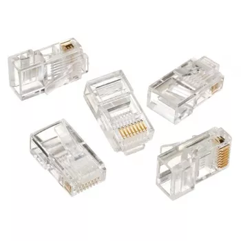 Wtyk modularny 8P8C do kabla LAN litego CAT5, UTP, 10 szt. w opakowaniu | Wtyk modularny 8P8C RJ45, pozłacany 30u”, 3-zębne styki wewnętrzne do kabli litych LAN