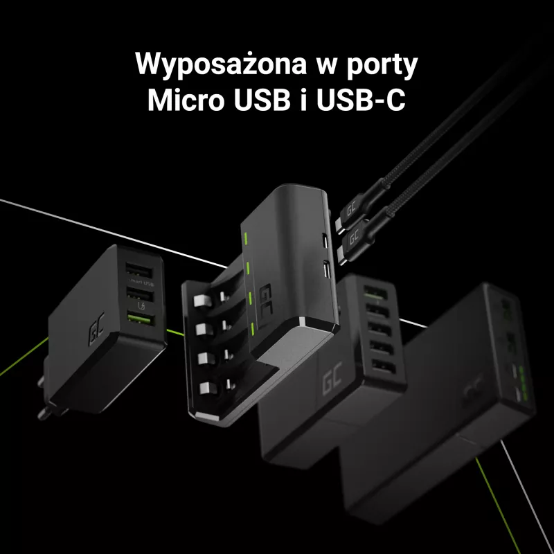 Ładowarka do akumulatorów zielony Cell GC VitalCharger USB, 4 gniazda, AA/AAA, zasilana przez USB, czarna