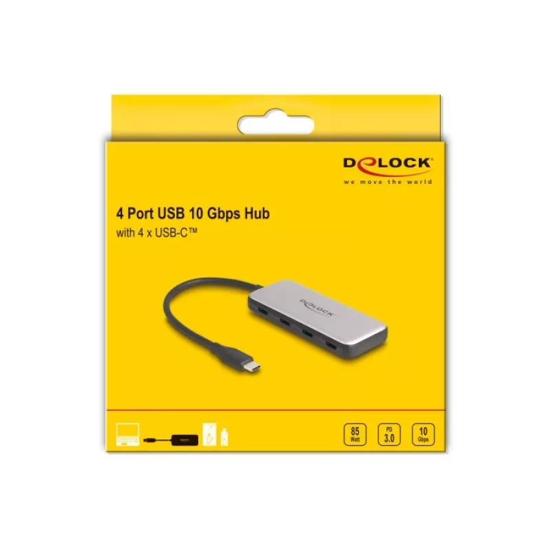 DeLOCK 64261 USB 3.2 Gen 1 Type-C Hub 10000 Mbit/s Czarny Szary