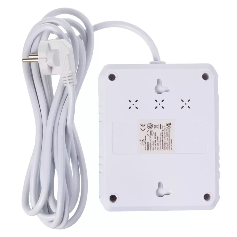 Listwa zasilająca MACLEAN MCE388 W — 2 gniazda, 3×USB, 110–240V, 2500W, kabel 3 m, biała
