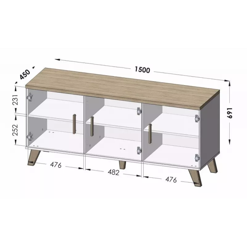 Cama sideboard LOTTA 150 3D wotan oak + mat Czarny