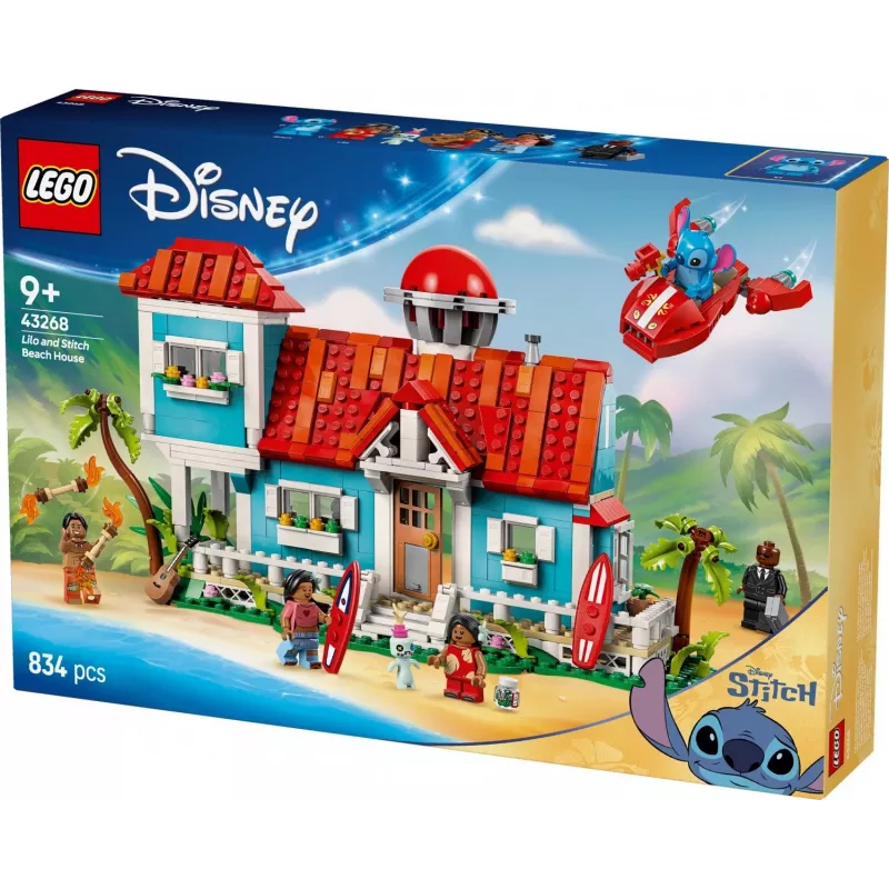 LEGO Disney 43268 Domek na plaży — modułowa konstrukcja domu, 834 elementy, 5 minifigurek, wiek 9+