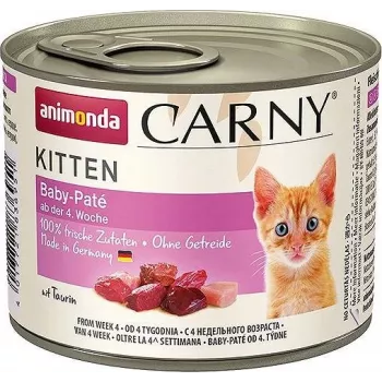 Mokra karma dla kotów animonda Carny Baby Paté 200 g — z wołowiną i kurczakiem, bezzbożowa, dla kociąt, puszka łatwa do otwarcia
