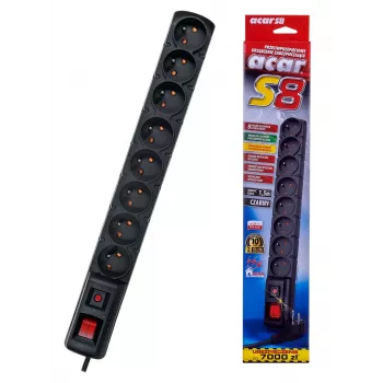 Listwa zasilająca z wyłącznikiem: 8 gniazd, kabel 1,5 m, czarna