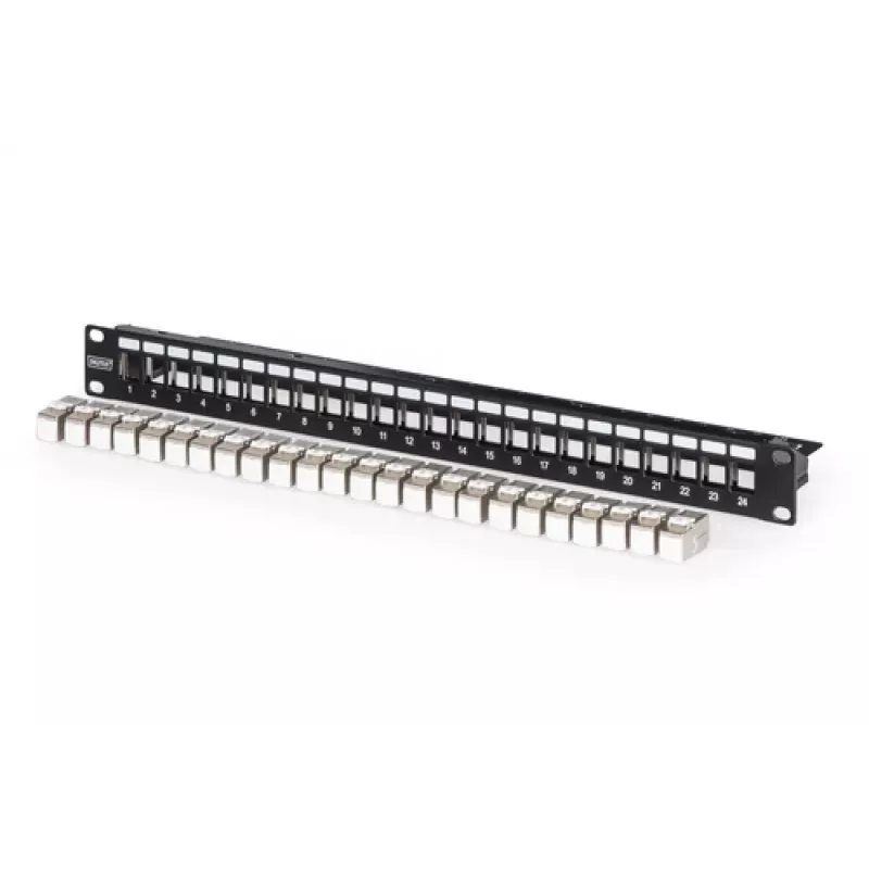 Modulares Patchpanel, 24-Port, bestückt mit 24x DN-93615 (schwarz, 1 HE, Rack Mount, geschirmt)