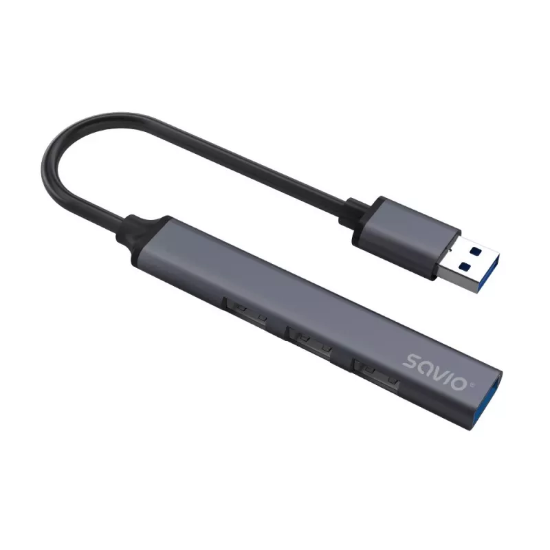Hub USB SAVIO AK-70, 7-portów USB 3.0, 4 użyteczne porty, host USB Type-A, transfer 5 Gbit/s, gwarancja 2 lata