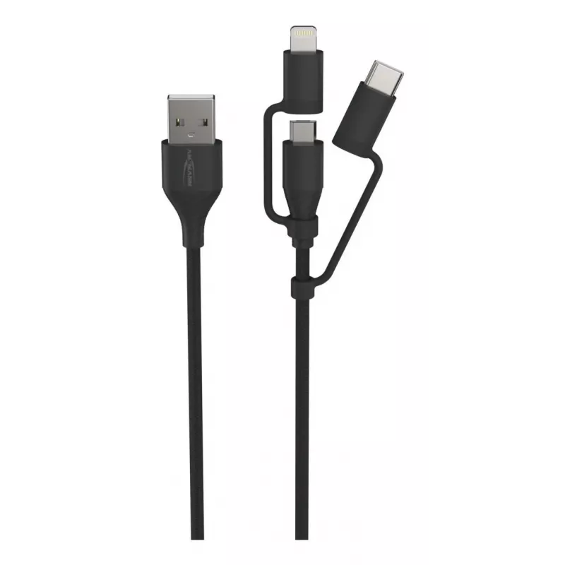 Kabel Ansmann USB do 3w1 120cm czarny Micro-USB B