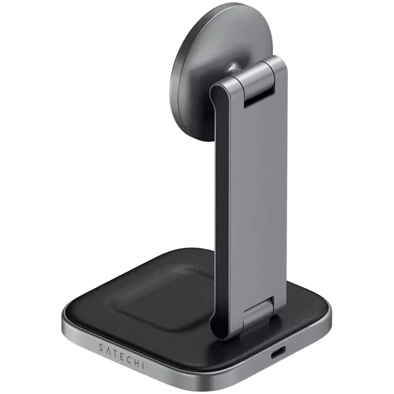 SATECHI 3-w-1 składana podstawka ładująca bezprzewodowo Qi2 (Space Gray) z wtyczkami typu A, C, G