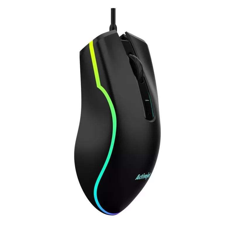 Przewodowa podgrzewana mysz gamingowa ActiveJet AMY-W390 — symetryczna, optyczna 2000 DPI, USB typu A, 4 przyciski, czarna