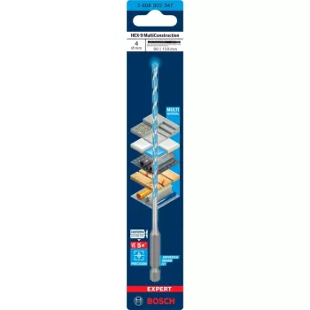 Wiertło Bosch Expert HEX-9 Multi Construction 4 mm — chwyt sześciokątny w stylu SDS do wiercenia w murze i w różnych materiałach budowlanych