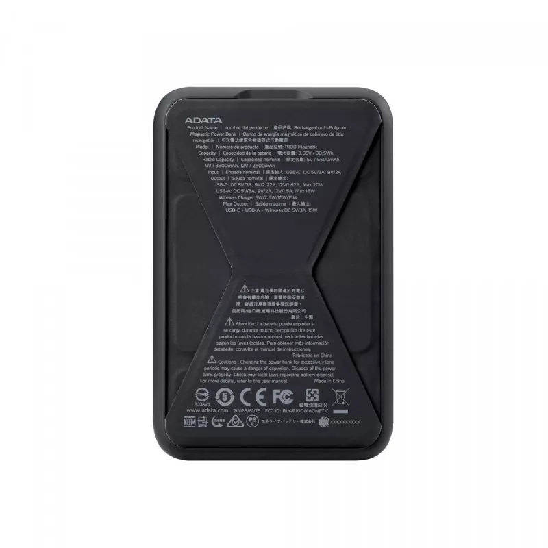 ADATA PR100-12BK powerbank Litowo-polimerowy (LiPo) 10000 mAh Ładowanie bezprzewodowe Czarny