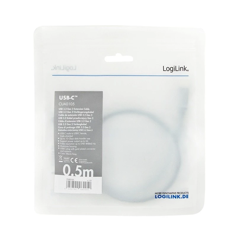 LogiLink USB kabel USB 3.2 Gen 2 CUA0105 0.5m USB C Czarny Szary