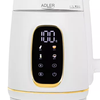 Czajnik elektryczny Adler AD 1305WG — 1,7 l, 2200 W, szkło/tworzywo sztuczne, biały/złoty/przezroczysty