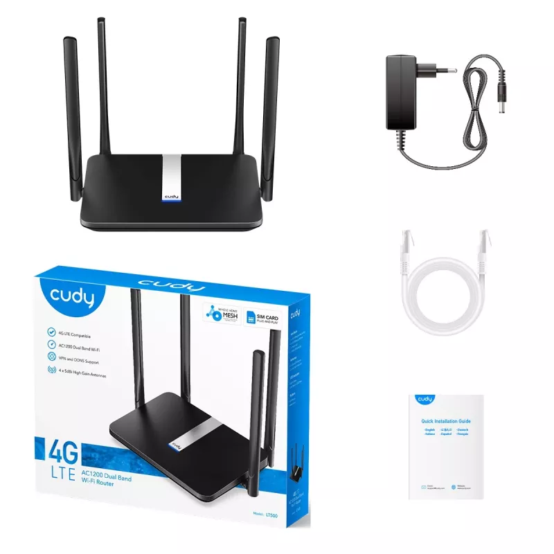 Router bezprzewodowy Cudy LT500 Fast Ethernet Dwuzakresowy (2,4 GHz / 5 GHz) 4G Czarny