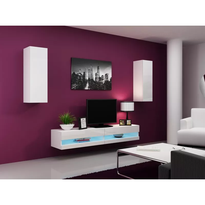 Szafka pod telewizor cama meble VIGO NEW 30/180/40, biały połysk na blacie, płyta wiórowa, 1800×400×300 mm