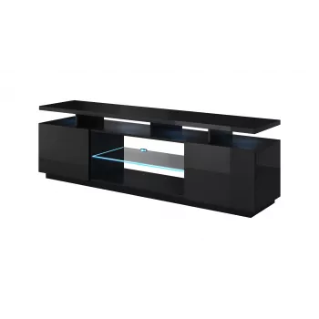Szafka RTV cama meble EVA 180x40x56 cm, czarny połysk, blat MDF, czarna rama