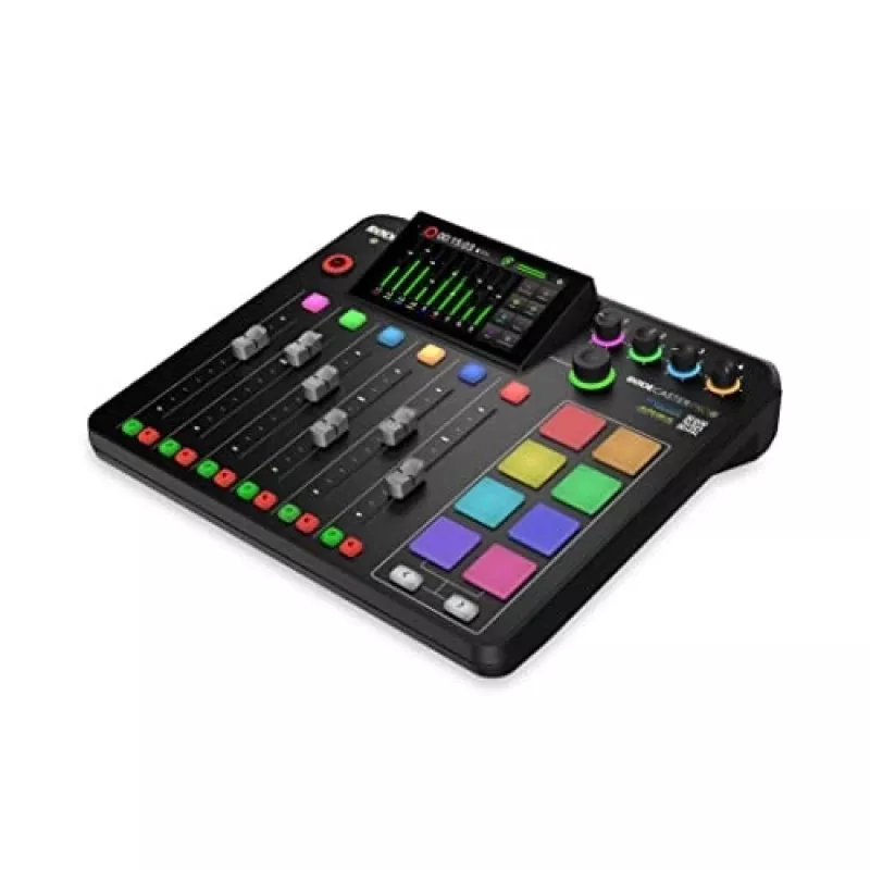Kontroler studyjny RØDE Caster Pro II Czarny — 4 wejścia combo XLR/TRS, 4 wyjścia słuchawkowe, 8 padów, ekran dotykowy, Wi‑Fi, Bluetooth, USB‑C