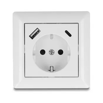 DeLOCK 11499 Gniazdo Typ F z USB A i USB C Białe
