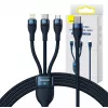 Kabel USB 3w1 Baseus Flash Series 2, USB-C + micro USB + Lightning, 100 W, 1,5 m (niebieski)