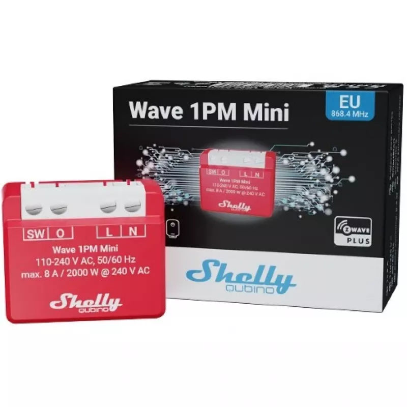 Shelly Qubino Wave 1PM Mini Z-Wave mierząco-przełączający siłownik Czerwony