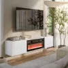 Szafka TV Cama Meble LARA 183x35x37 cm, blat biały mat, rama biała, kominek czarny