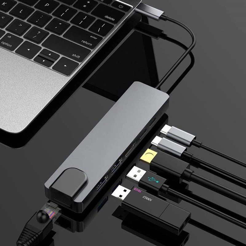 GEMBIRD USB Type-C 6-w-1 adapter wieloportowy A-CM-COMBO5-06 — HDMI, PD 54W, Gigabit LAN, 2× USB-A, Type-C (5 Gbit/s)