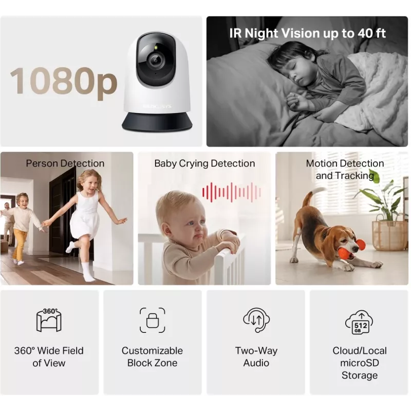 TP-LINK Mercusys MC200 Pan/Tilt Home Security Wi-Fi Camera