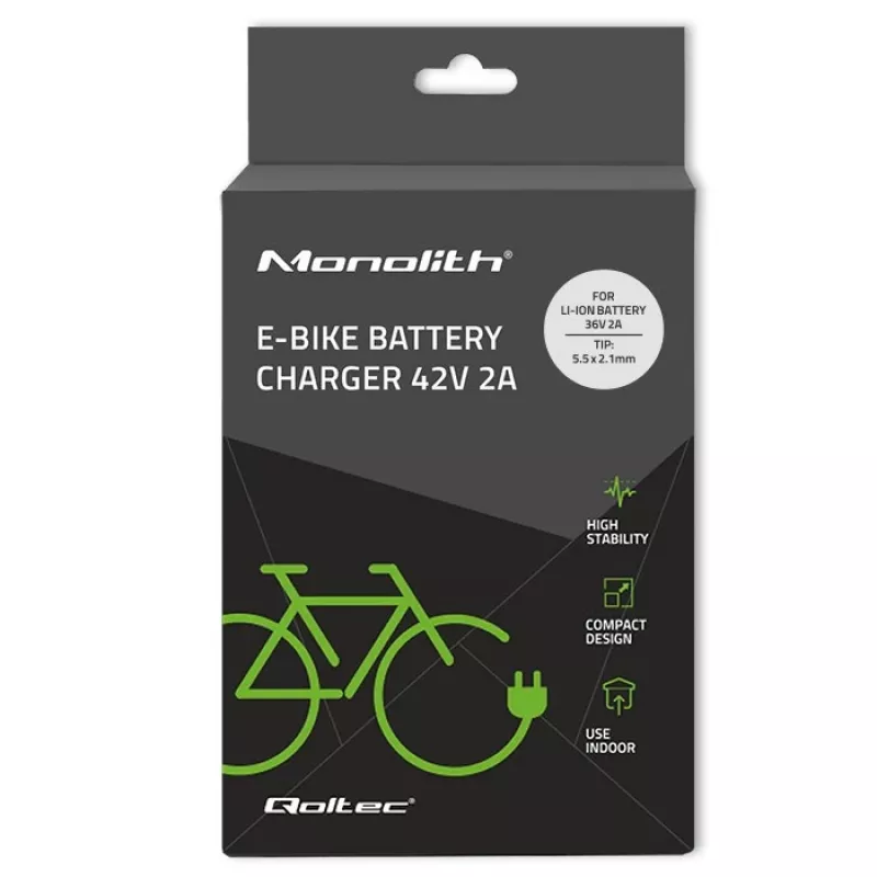 Qoltec 50760 Ładowarka do akumulatorów rowerów elektrycznych 36V | 42V | 2A | 5.5*2.1