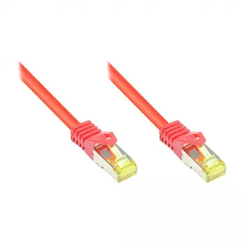 Kabel krosowy RJ45 z przewodem surowym kat.7 i ochroną zatrzasku (RNS®), S/FTP, PiMF, bezhalogenowy, 600MHz, OFC, czerwony, 0,25m, Good Connections® (8070R-003R)