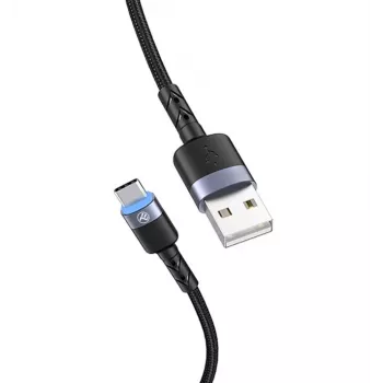 Kabel do transmisji danych Tellur USB na Type-C LED w oplocie nylonowym 1.2 m Czarny
