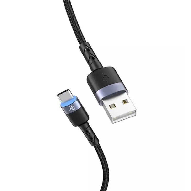 Kabel do transmisji danych Tellur USB na Type-C LED w oplocie nylonowym 1.2 m Czarny