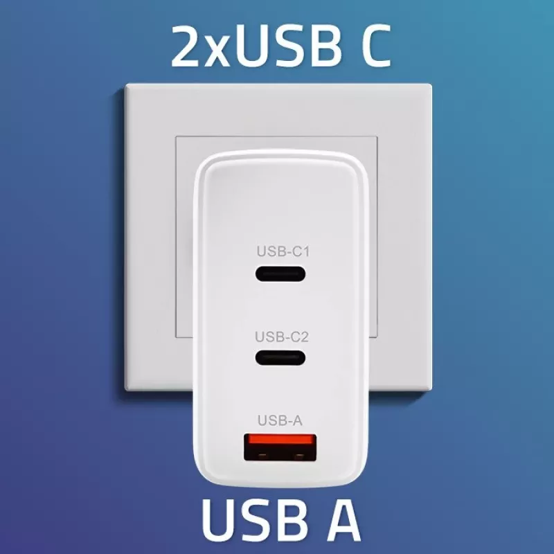 Ładowarka QOLTEC 100W GaN USB-C Dual PD 5–20V 1,5–5A, 2×USB-C