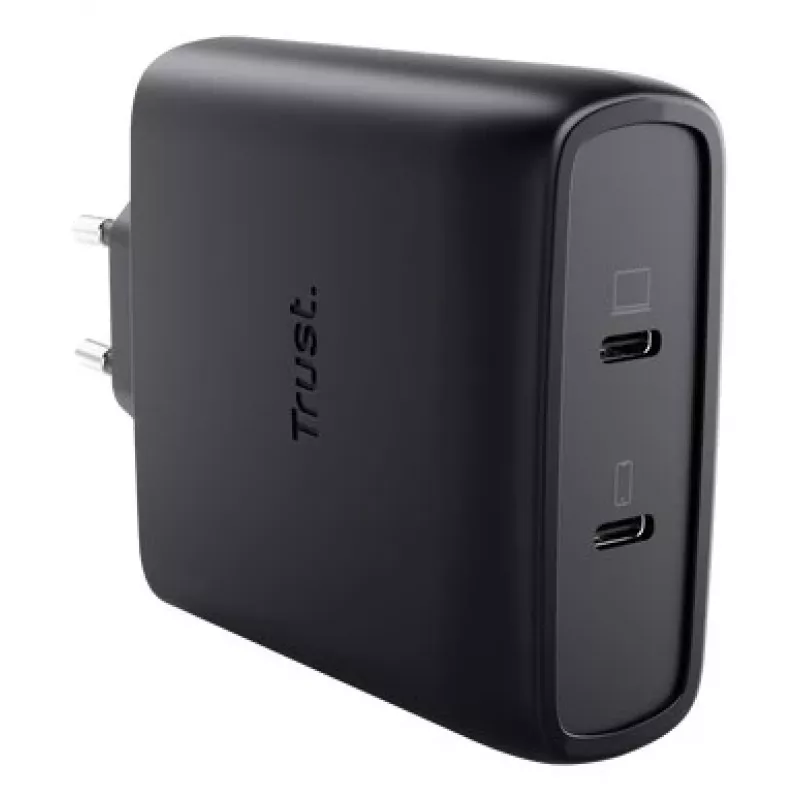 TRUST Maxo 100W 2-Port USB-C GaN Charger — 100 W, 2× USB-C, 20 V max, kabel 2 m, czarny