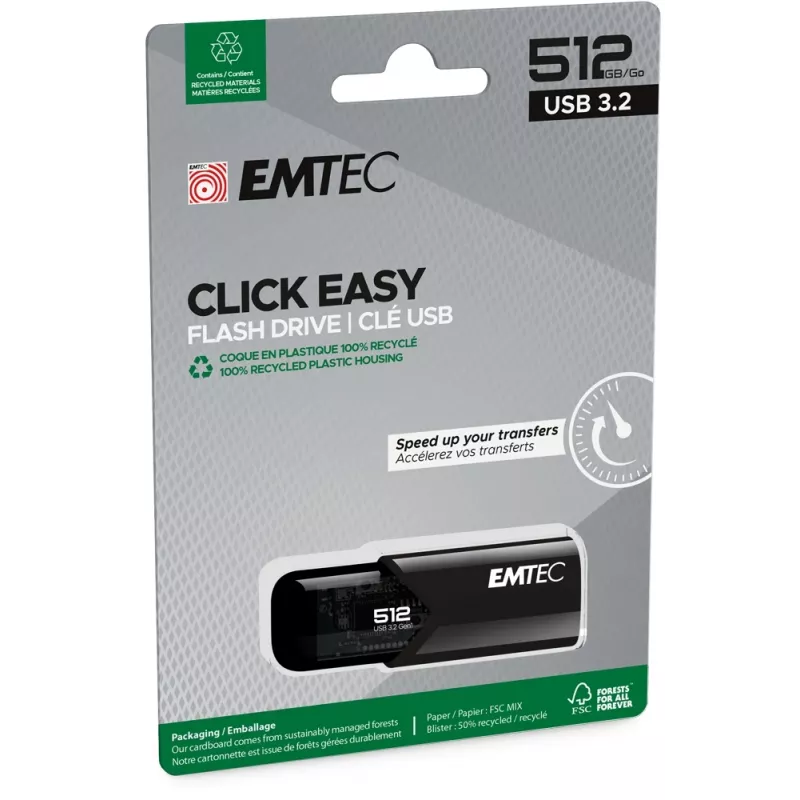 Pendrive Emtec B110 Click Easy 3.2 512 GB USB Type-A 3.2 Gen 2 (3.1 Gen 2) Czarny (ECMMD512GB113)