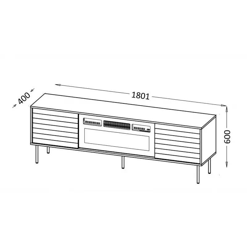 Szafka TV cama meble CORTINA 180x40x60 cm czarna/orzech z czarnym kominkiem elektrycznym