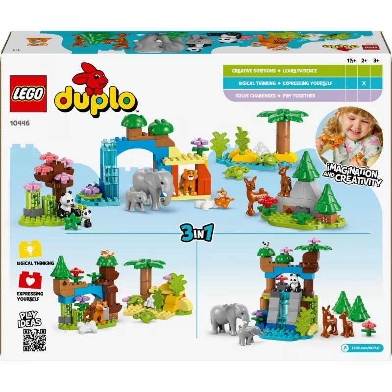 Zestaw LEGO DUPLO Town Rodziny Dzikich Zwierząt 3-w-1 10446 — 92 elementy, wiek 2+, 200×220×340 mm