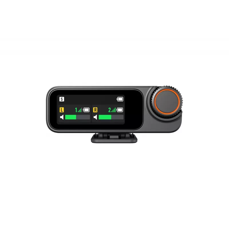 Odbiornik mikrofonu DJI Mic 3 mocowanie do aparatu czarny — zasilany bateryjnie, w zestawie kable audio 3,5 mm i USB