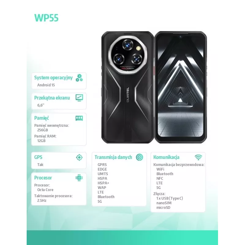 Smartfon Oukitel WP55 6,6-calowy 12 GB RAM 256 GB czarny