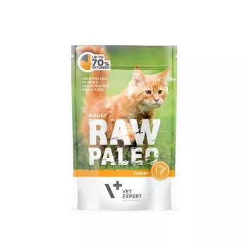 Mokra karma dla kota VETEXPERT Raw Paleo Adult Cat Turkey 100 g — bezzbożowa, 10,3% białka, 5,3% tłuszczu, 79% wilgotności