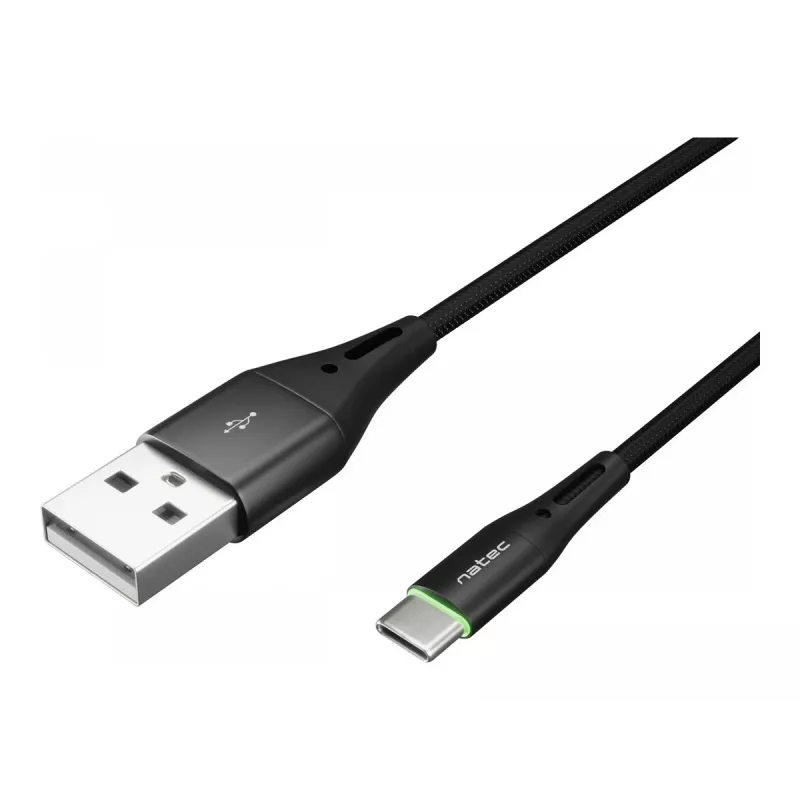 Kabel NATEC USB-C/A 2.0 1m prati LED czarny nylon