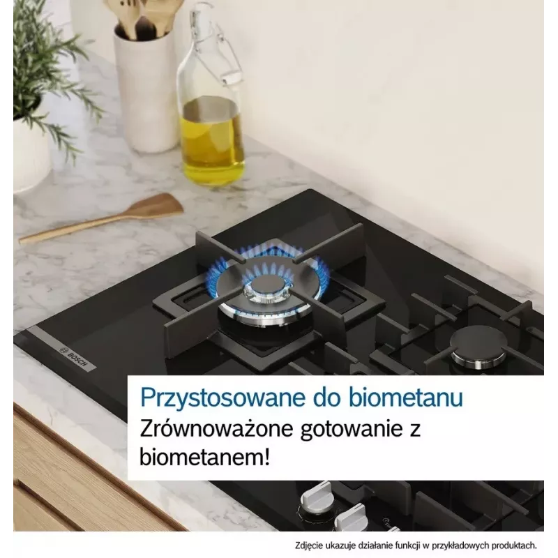 Wolnostojąca płyta gazowa Bosch Serie 2 POP6B6K30 60 cm, 4 strefy gazowe, czarne szkło hartowane, pokrętła