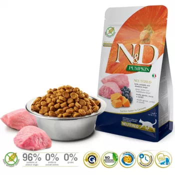 FARMINA N&D Pumpkin Cat Lamb and niebieskiberry Neuteczerwony Adult - sucha karma dla kota - 1,5 kg