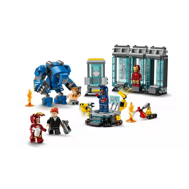 LEGO Marvel Laboratorium Iron Mana Hall of Armor 76315 — 384 elementy, 5 minifigurek, miejsce na wystawę