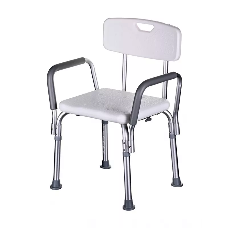 Krzesło prysznicowe ActionMed KP300AM z oparciem i podłokietnikami, polipropylen, regulowana wysokość 43–56 cm, siedzisko 40×33 cm, maks. obciążenie 110 kg