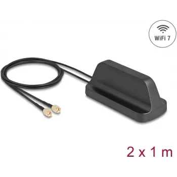 Zewnętrzna antena Wi‑Fi 7 DELOCK 81454 z 2 złączami RP‑SMA, dookólna, 2.4–4.0 dBi