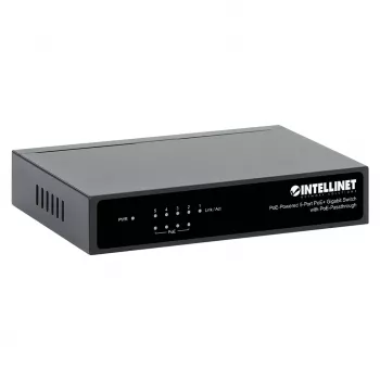 Przełącznik Gigabit 5xPoE Passthrough zasilany przez PoE lub AC, 68W