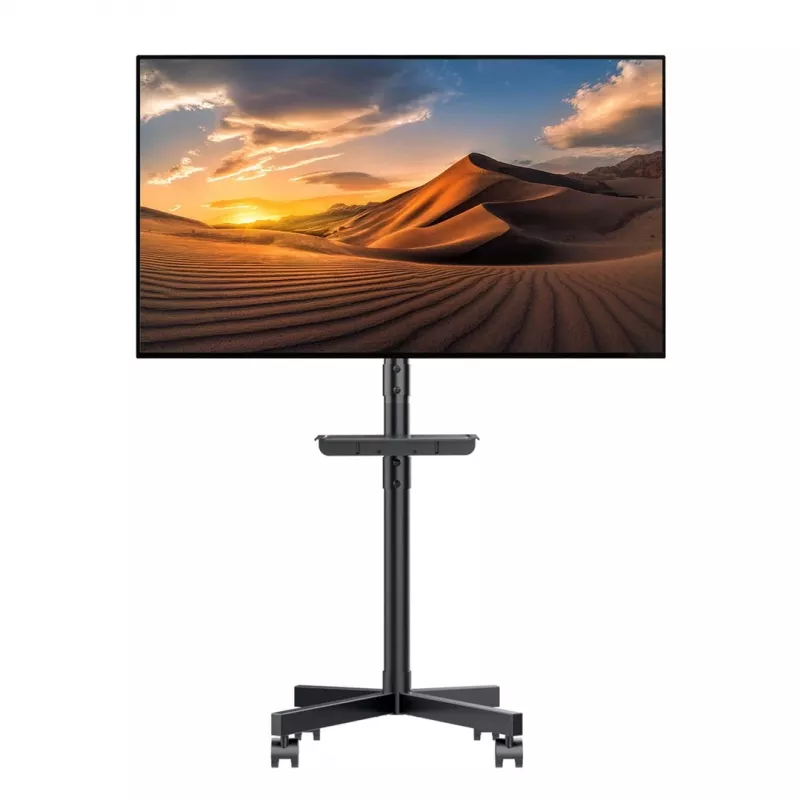 Wózek pod TV MACLEAN MC-949 dla telewizorów 32–55 cali, VESA 75×75–400×400 mm, maks. obciążenie 25 kg, wysokość 147–155 cm, półka do przechowywania, czarny