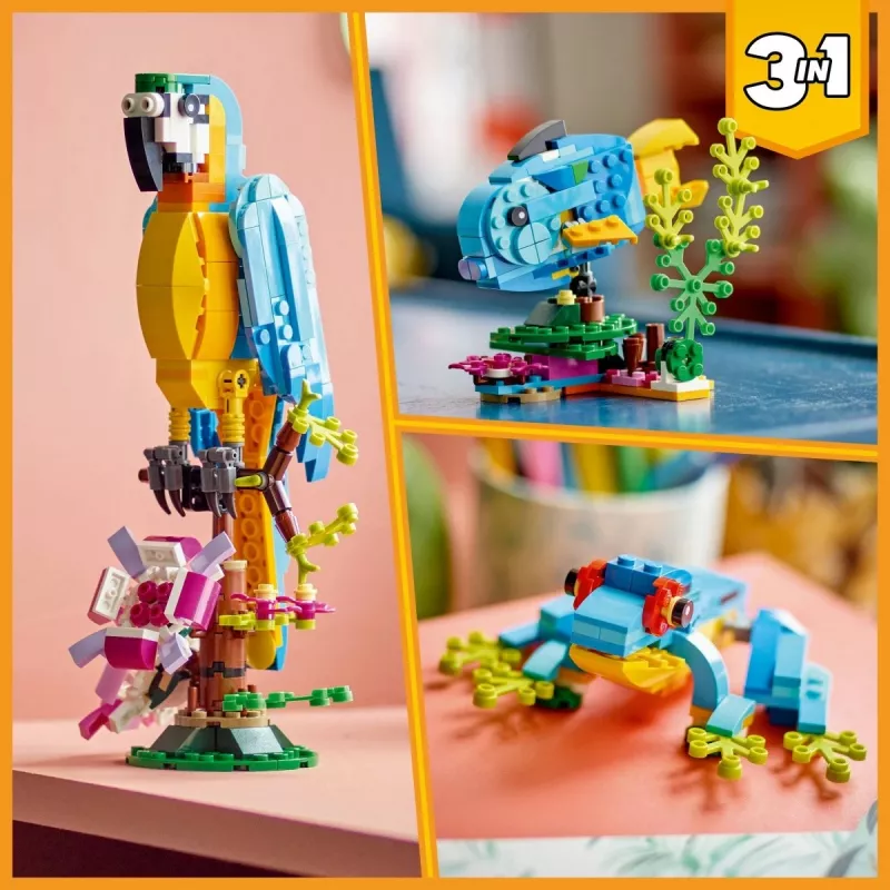 Zestaw konstrukcyjny LEGO Egzotyczna papuga 31136 — model wystawowy Creator, 253 elementy, 220×120×110 mm